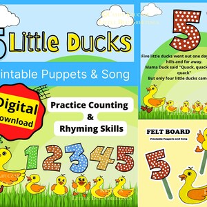 Five Little Ducks Printable Puppets &amp; Song Poster Perfect for Felt ...