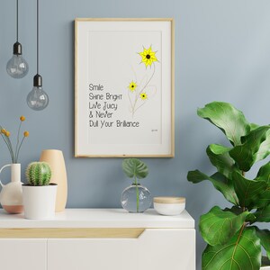 Alegre, Inspirador, Arte Digital, Descargable, Arte de pared, Decoración del hogar, Arte del cartel, Arte para niños, Flor amarilla, Cartel para niños, Arte divertido