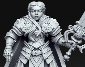 Agnes - Human Female - Paladin - Warrior - D&D - Zweihander - TTRPG - 32mm Miniature - Pathfinder - Unpainted