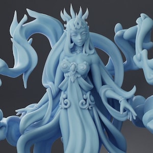 Elmyth - Genasi Queen - Twin Goddess Miniatures - D&D - TTRPG - 32mm/75mm Miniature - Pathfinder - Unpainted - Fire- Earth - Air - Water