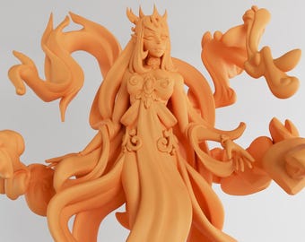 Elmyth - Genasi Queen - Twin Goddess Miniatures - D&D - TTRPG - 32mm/75mm Miniature - Pathfinder - Unpainted - Fire- Earth - Air - Water