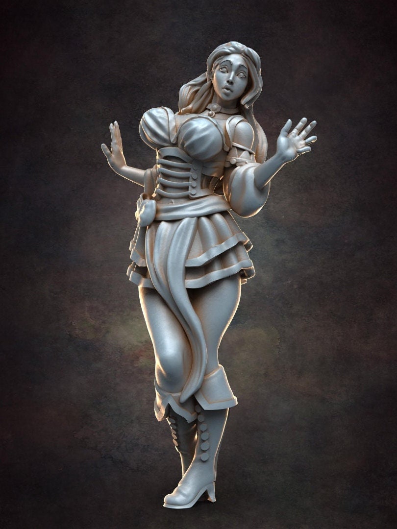 Surprised Barmaid - D&D - Busty - Pinup - TTRPG - 32mm Miniature