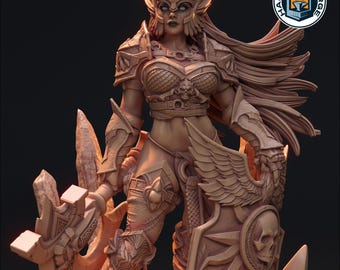 Human Female Barbarian Miniature for D&D - TTRPG - 32mm Miniature - Markin Armtord - Pathfinder - Unpainted - Hardwitch Games