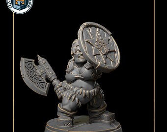 Female Dwarf Fighter - 28mm Scale - D&D - Hero Quest - Warrior - TTRPG - 32mm Miniature - Pathfinder - Unpainted - MGPix