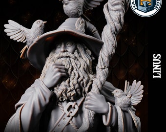Human Male Wizard Miniature for D&D - TTRPG - 32mm Miniature - Linus - Pathfinder - Unpainted - Primal Collectibles - Dragon Blade