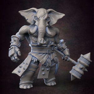 Loxodon Barbarian - D&D - Elephant - Warrior - TTRPG - 32mm Miniature - Pathfinder - Unpainted - Red Clay Collectibles