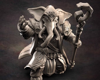 Loxodon Wizard - D&D - Elephant - Sorcerer - TTRPG - 32mm Miniature - Pathfinder - Unpainted - Red Clay Collectibles