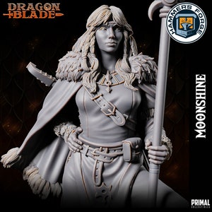 Human Female Cleric Miniature for D&D - TTRPG - 32mm Miniature - Moonshine - Pathfinder - Unpainted - Primal Collectibles - Dragon Blade