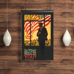 WWI &quot;Enlist&quot; World War One United States AEF Full Size Recruitment Poster Reprint. Free Shipping!