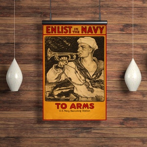 WWI &quot;Enlist in the Navy&quot; World War One recruitment Poster Reprint. Free Shipping!