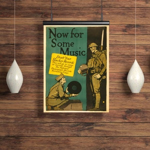 WWI &quot;Now For Some Music&quot; World War One Full Size Record Recruitment Poster Reprint. Free Shipping!