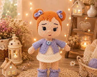 Muñeca de ganchillo hecha a mano, muñeca amigurumi, juguete kawaii, baby shower, decoración de habitación infantil - 24 cm