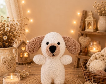 PERRITO DE CERROJO HECHO A MANO - 10 cm (3,9 pulgadas), Carita dulce, Orejas esponjosas, Tamaño mini, Cola diminuta