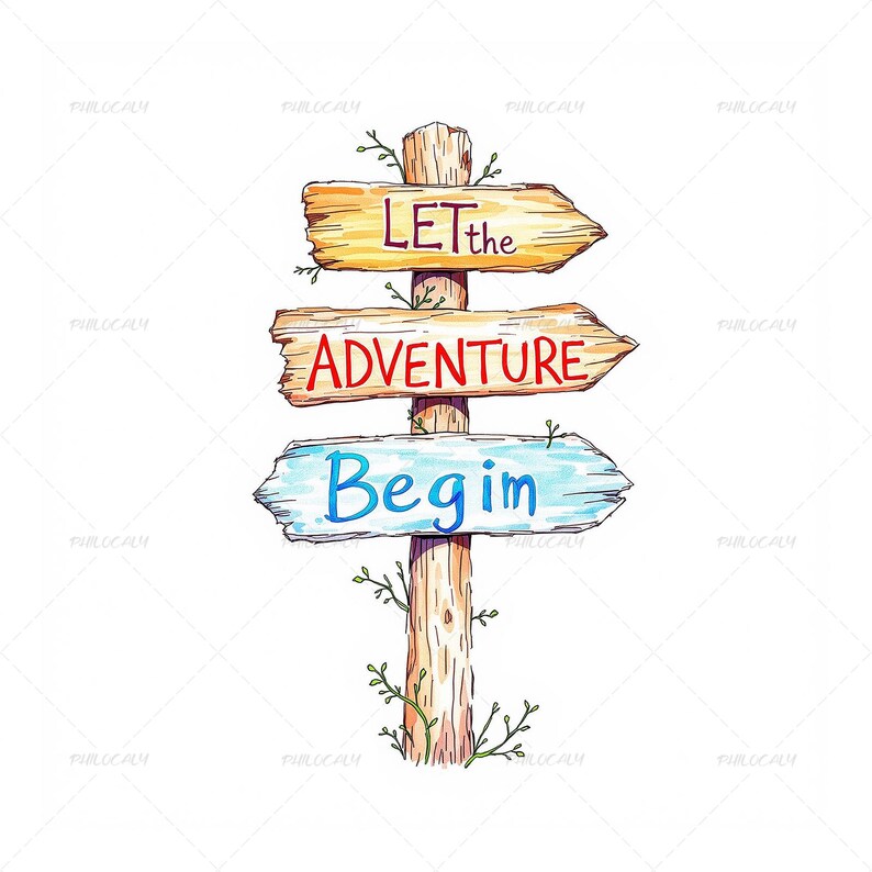 Adventure Awaits PNG Set, Rustic Sign Post Clipart, Travel Quotes, Wood ...