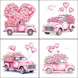 Valentine Truck PNG Set, Floral Truck Clipart, Heart Balloons, Love Truck Sublimation Designs, Commercial Use
