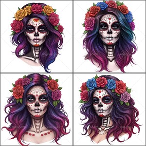 Zuckerschädel PNG Bundle, Tag der Toten Kunst, Bunte Calavera Clipart, Dia de los Muertos Grafiken