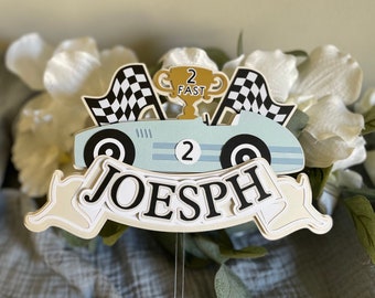 RaceCar Cake Topper | Retro Race Car Cake Topper | RaceCar Birthday Cake Topper |Fast One Cake Topper | Custom Boys Cake Topper | Two Fast