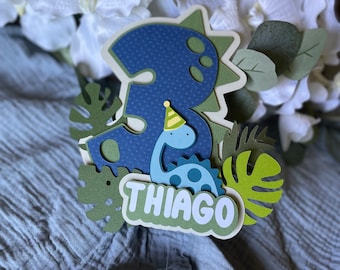 Dinosaur Cake Topper | Dino Cake Topper | 3 Year Old Dino Cake Topper | Birthday Cake Topper | Cake Topper | Custom Cake Topper | Dinosaur
