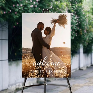 Canvas Wedding Welcome Sign with Photo, Personalized Wedding Sign, Engagement Welcome Sign, Welcome to Our Wedding Sign, Photo Wedding Sign