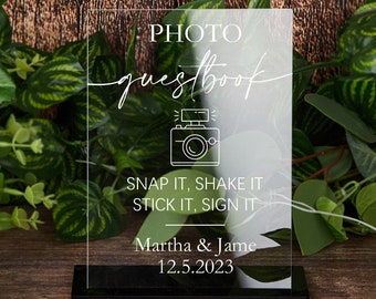 Photo Guestbook Snap It Shake It Stick It Sign It Clear Glass Look Acrylic Wedding Sign Photo Booth Station Guest Book Lucite Table Sign