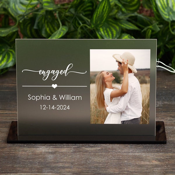 Personalized Engagement Gift,Newly Engaged Gifts for Couple,Engagement Picture Frame,Engagement Photo Gift,Custom Acrylic Photo with Stand