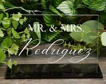 Bride and Groom Mr and Mrs Sign, Sweetheart Table Sign, Acrylic Head Table Sign with Stand, Sweetheart Table Top Sign, Head Table Sign