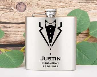 Personalised Hipflask for Groomsmen, Custom 6oz Hip Flask, Groomsmen Gift, Best Man Gift, Father's Day Gift, Personalised Flask Gift for Him