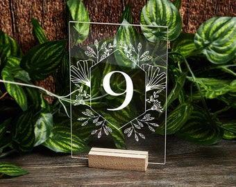 Clear Acrylic Table Numbers with Stand, Table Numbers Wedding Centerpiece, Wedding Signs, Geometric Modern Wedding Decor, Reception Signs