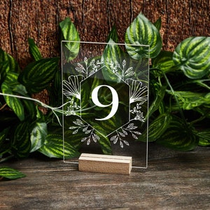 Clear Acrylic Table Numbers with Stand, Table Numbers Wedding Centerpiece, Wedding Signs, Geometric Modern Wedding Decor, Reception Signs