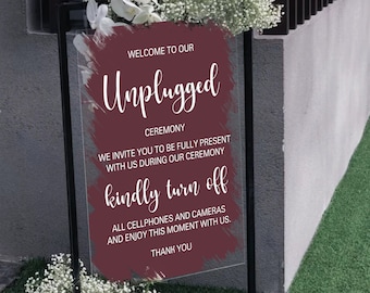 Acrylic Unplugged Ceremony Sign, Unplugged Wedding Sign, Bruched Acrylic Wedding Sign, Welcome Sign Wedding, Vertical Wedding Sign