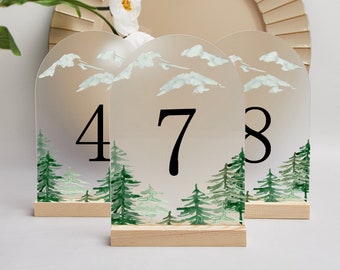 Acrylic Table Numbers Wedding, Rustic Watercolor Woodland Forest Wedding Table Numbers, Rustic Wedding Decor, Wedding Number Sign, Reception