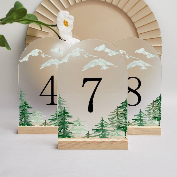 Acrylic Table Numbers Wedding, Rustic Watercolor Woodland Forest Wedding Table Numbers, Rustic Wedding Decor, Wedding Number Sign, Reception