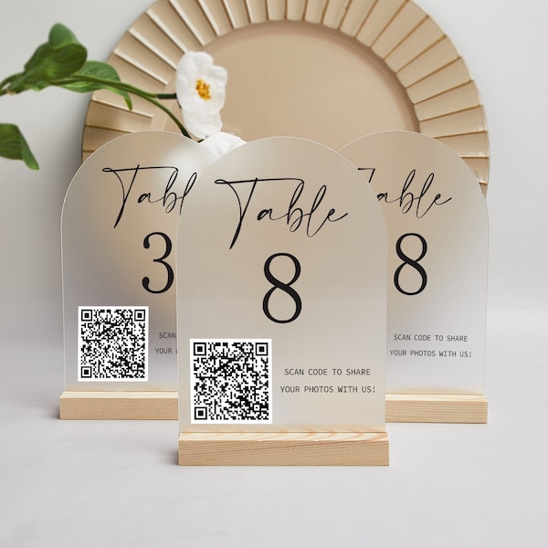 Table Numbers Wedding with QR Code, Wedding Table Numbers, Acrylic Table Numbers, Reception Signs, Wedding Acrylic Sign, Party Table Decor