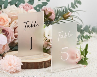 Números de mesa, números de mesa de boda, números de mesa de acrílico esmerilado, números de mesa de boda modernos, decoración de recepción de boda personalizada, regalo de boda