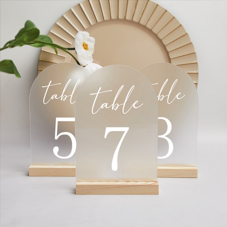 Table Numbers Wedding, Wedding Table Numbers, Frosted Acrylic Table Numbers, Custom Wedding Reception Decor, Wedding Signs, Party Decor image 2