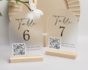 QR-Code Tischnummern Hochzeit, Hochzeitstischnummern Schilder, Scan zum Anzeigen des Menüs QR-Code, Acryl Tischnummern, Empfangsschilder, Tischdekoration