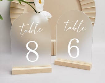 Números de mesa, números de mesa de boda, números de mesa de acrílico esmerilado, números de mesa de caligrafía moderna, decoración personalizada de la recepción de bodas