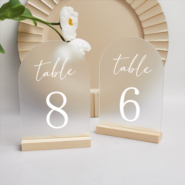 Números de mesa, números de mesa de boda, números de mesa de acrílico esmerilado, números de mesa de caligrafía moderna, decoración personalizada de la recepción de bodas