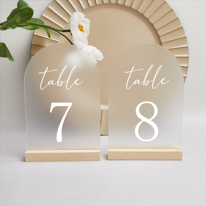 Table Numbers Wedding, Wedding Table Numbers, Frosted Acrylic Table Numbers, Custom Wedding Reception Decor, Wedding Signs, Party Decor image 1