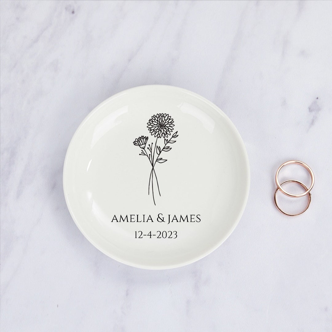 Personalized Birth Flower Ring Dish Ceramic Trinket Dish Etsy