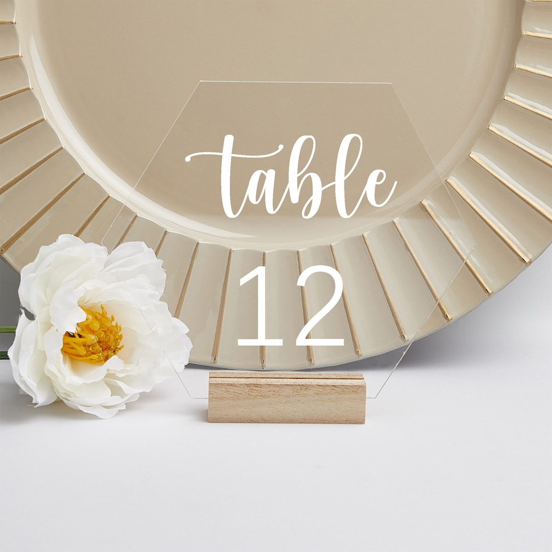 Hexagon Acrylic Table Number Sign With Stands, Table Numbers Wedding