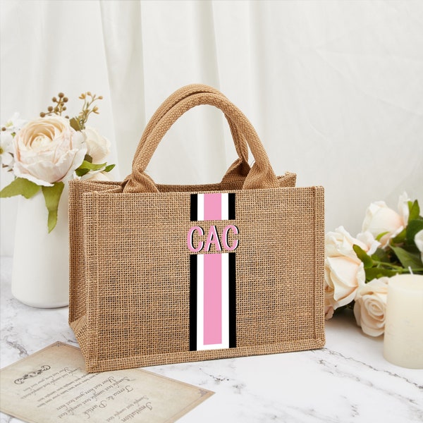 Custom Initials Jute Tote, Monogram Bridesmaid Jute Bags, Market Tote Bag, Party Favors, Back to School Gift, Teacher Appreciation Gift