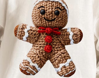 Knitted Gingerbread PNG, Crochet Christmas Cookie Sublimation Design, Holiday Xmas Shirt Png, Cozy Farmhouse Digital Download
