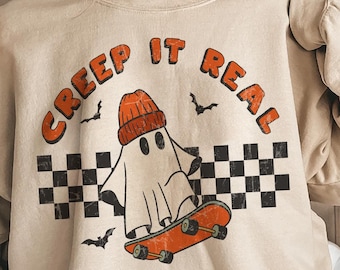 Retro Creep It Real PNG, Pumpkin Season Svg, retro Boho Cute Vintage Halloween Svg, Vintage Ghost Halloween Shirt Design, Ghots Png