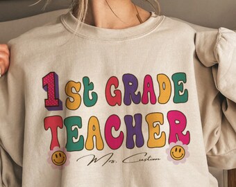 First Grade Teacher SVG, Retro Teacher Svg, Custom Name Teacher, Back to School, Teacher Shirt Svg Design, School Svg, svg files for cricut