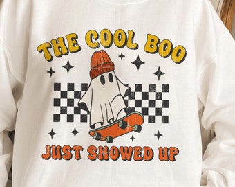 The Cool Boo Just Showed Up SVG, Ghots Png, Halloween Png, Checkered Boo Png, Retro Halloween Png Sublimation, Retro Spooky Skateboard Png