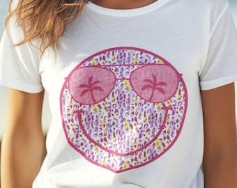 Retro Distressed Smile Beach Vibes PNG, Summer Vibes Png, Summer Shirt Design Svg, Retro Summer Vibes Svg, Leopard Smile Face Png,Summer Png