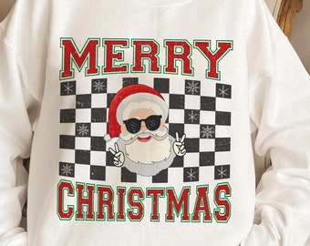 Merry Christmas PNG, Checkered Santa Claus Png, Retro Christmas Png, Santa Clip Art, Christmas Season Png, Christmas Sublimation File
