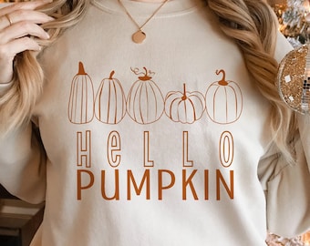 Hello Pumpkin SVG, Fall & Halloween Shirt Design, Thanksgiving Cricut Cut File, Hey Pumpkin PNG, Autumn Sublimation, Pumpkin SVG for T-Shirt