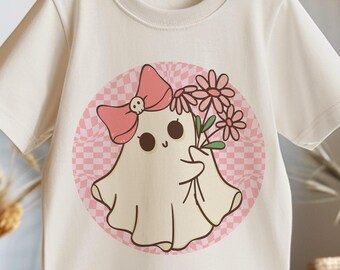 Pink Ghost With Flower PNG, Checkered Pink Boo Svg, Cute Pink Boo Svg, Mini Ghost Png, Cute Halloween Png Design, Ghost Halloween Png